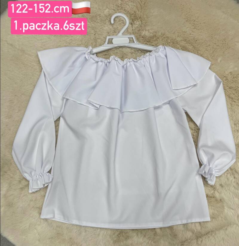 Bluzki dziewczęce Roz 122-152, 1 kolor Paczka 6 szt